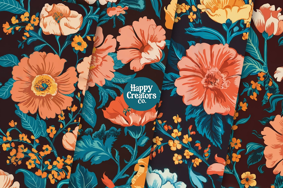 Tango Teal Botanical Digital Papers, a Pattern Graphic by Happy Creators Co. (Photo 3 of 7)