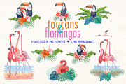 toucans and flamingos watercolor set, an Illustration by Art & Things (Thumbnail 6 of 7)