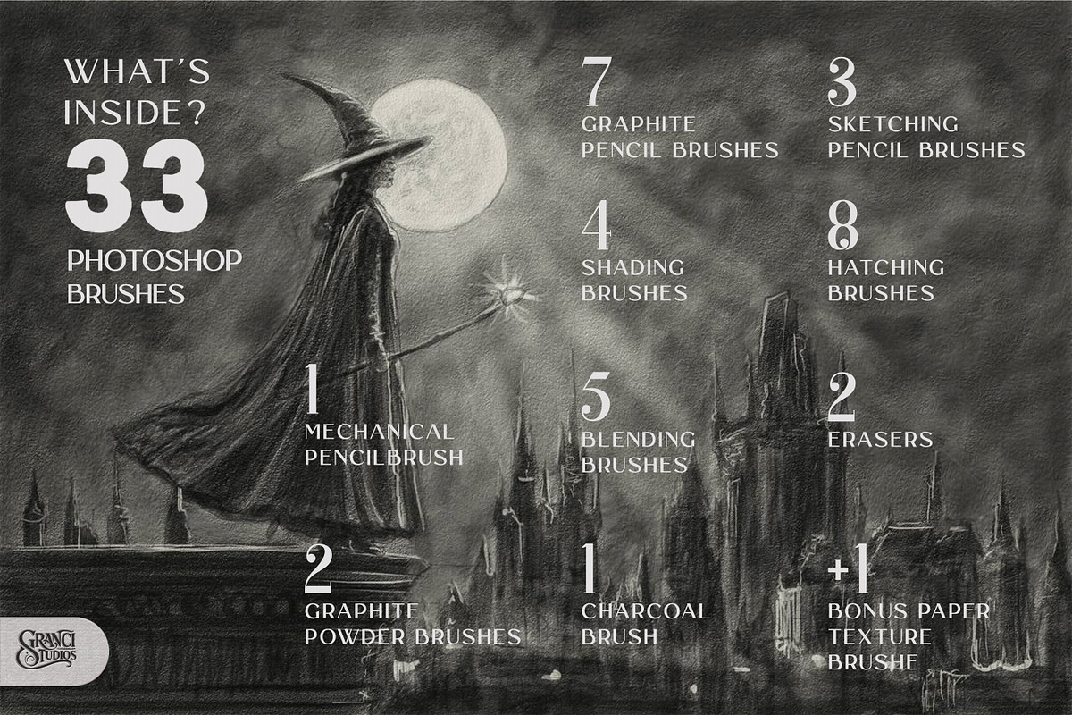 The Graphite Library-Photoshop, a Brush Add-On by GRANCI STUDIOS (Photo 2 of 9)