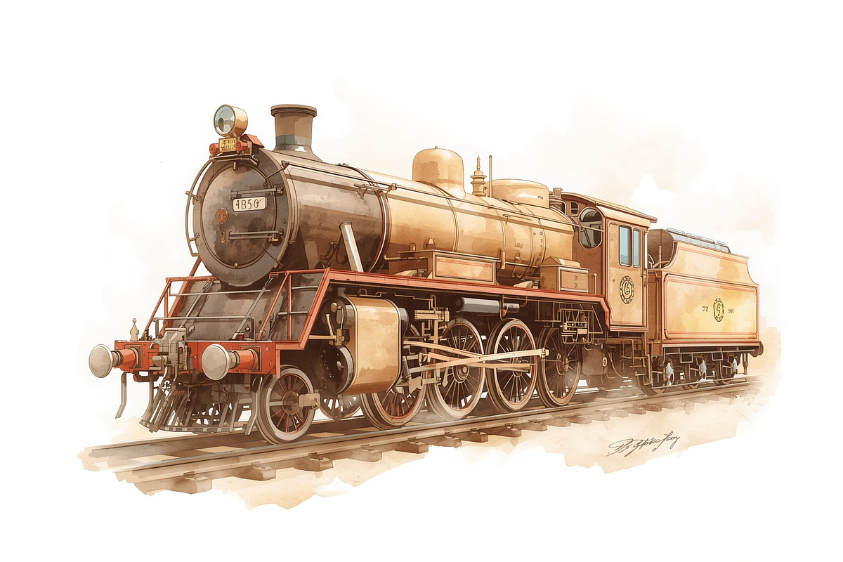 Vintage Steam Train Watercolor Clipa, an Illustration by hafijul (Photo 9 of 12)