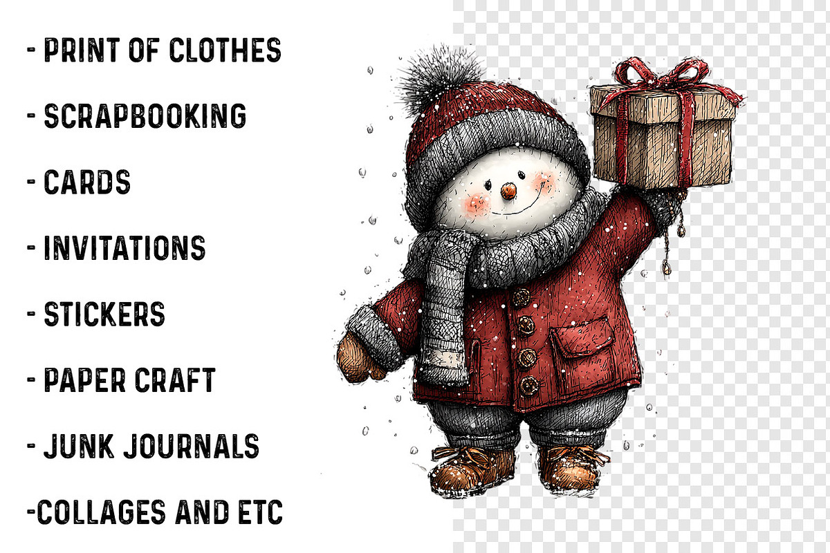 Whimsical Christmas Snowman Clipart, a Work Illustration by SinaCreation (Photo 3 of 7)