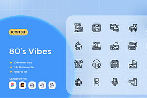 80's Vibes Icon Set, an Outline Icon by Nathaya Studio