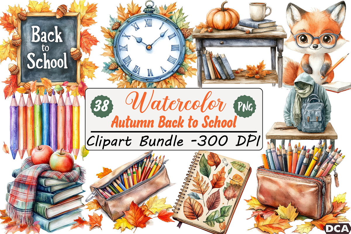 Autumn Back to School Clipart, an Illustration by DreamCafeArt (Photo 1 of 7)