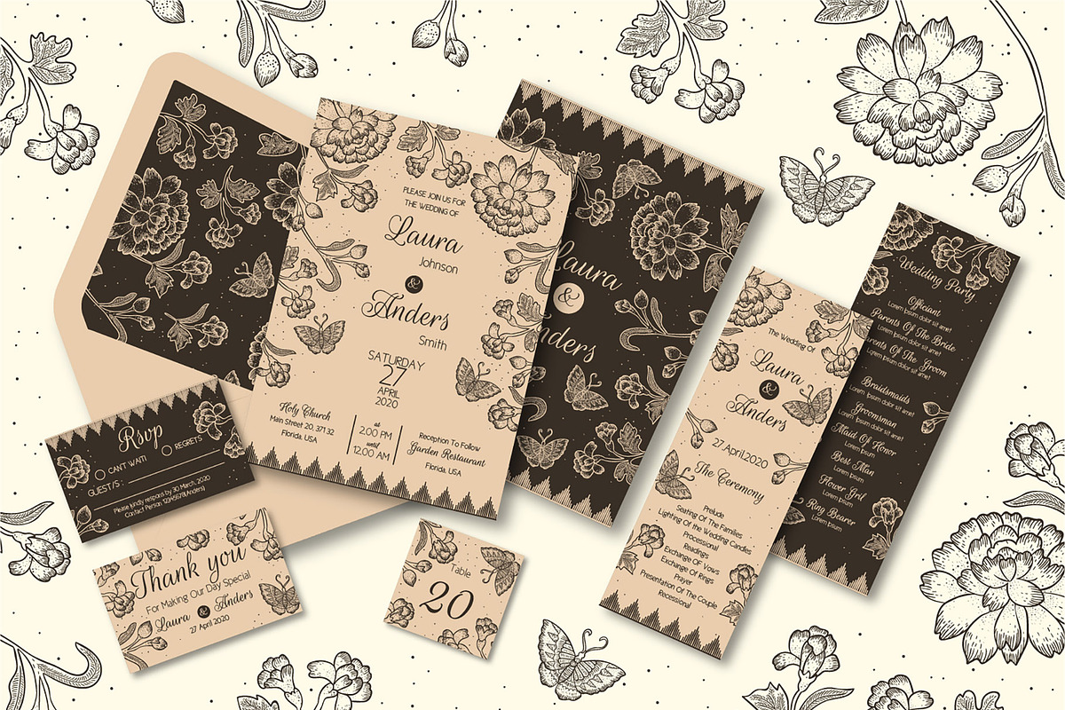Hand Drawn Floral Batik Wedding Inv., an Invitation Template by Lyllopop (Photo 2 of 2)