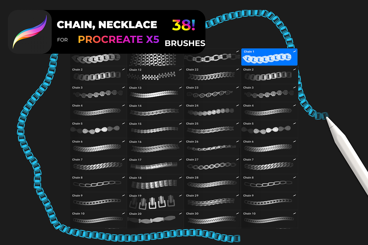 38! Chain, Necklace for PROCREATE X5, a Brush Add-On by Graphics Resources (Photo 4 of 8)