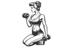 fit woman lifting dumbbells vector, a Sport Illustration by AlexArt