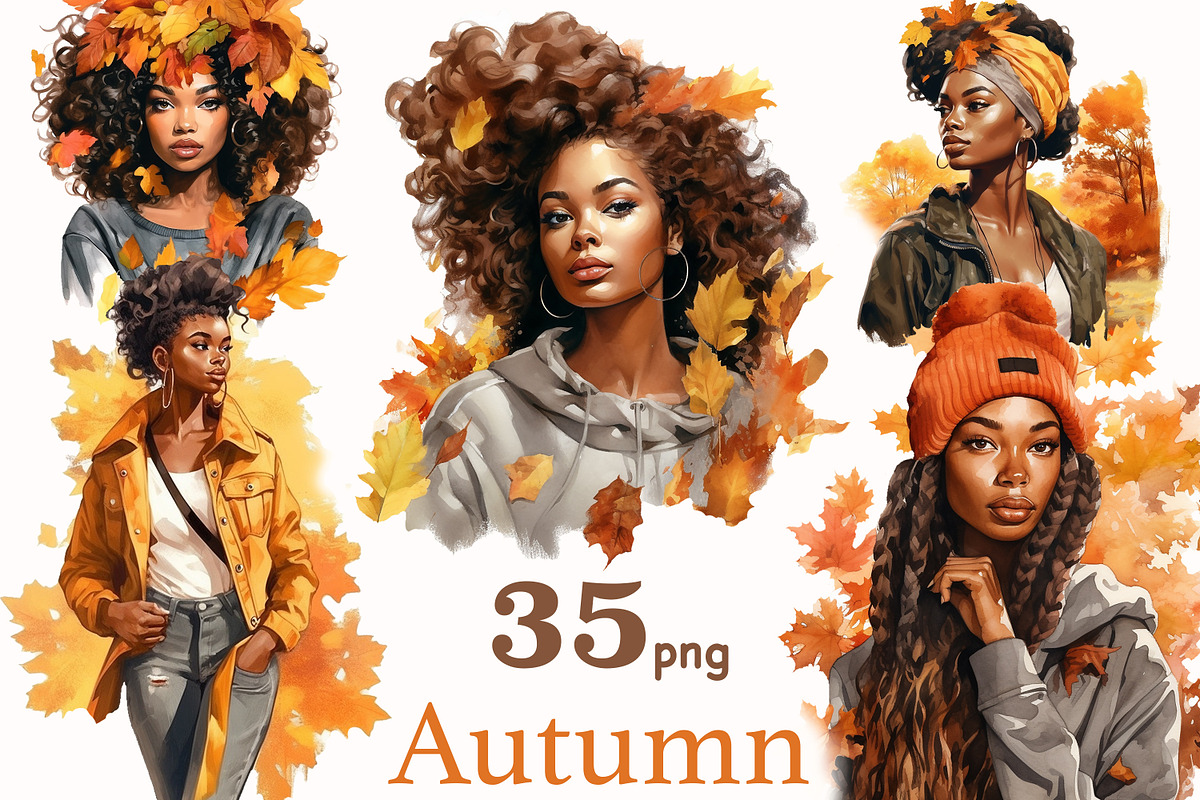 Watercolor Autumn Black Girl Clipart, a Person Illustration by GlamArtZhanna (Photo 1 of 5)