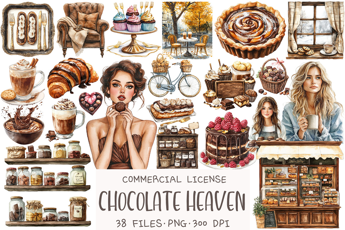 Watercolor Chocolate Heaven Clipart, an Illustration by OK Design (Photo 1 of 5)