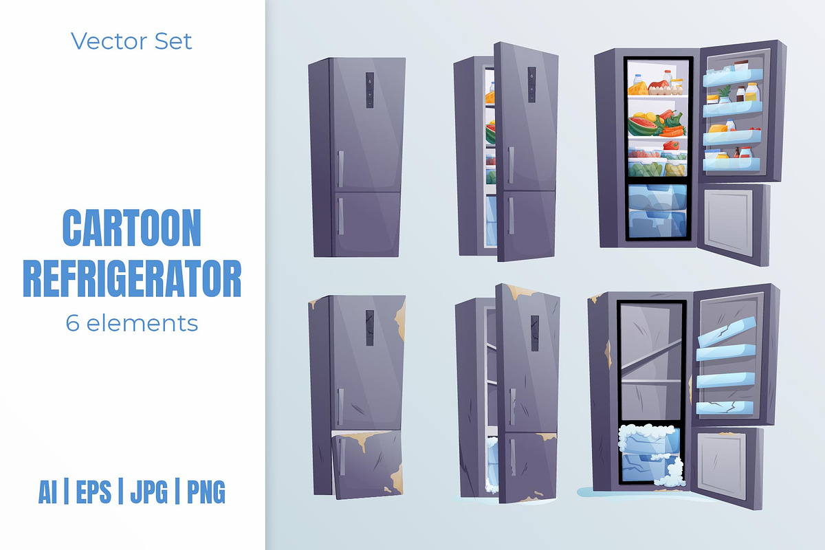 Vector Cartoon Refrigerator Set, an Object Graphic by EeKayStore