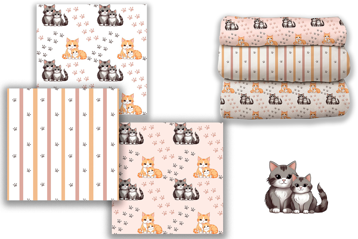 Digital Paper Cat and Kitten., a Pattern Graphic by TetianaArt (Photo 4 of 6)