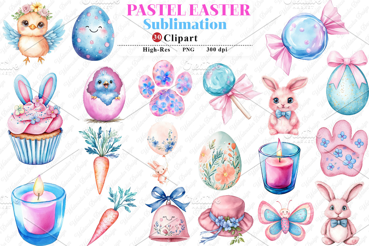Pastel Easter Clipart, an Icon by Watercolor design (Photo 1 of 12)