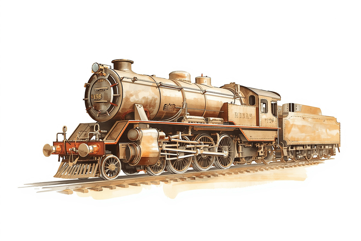 Vintage Steam Train Watercolor Clipa, an Illustration by hafijul (Photo 3 of 12)