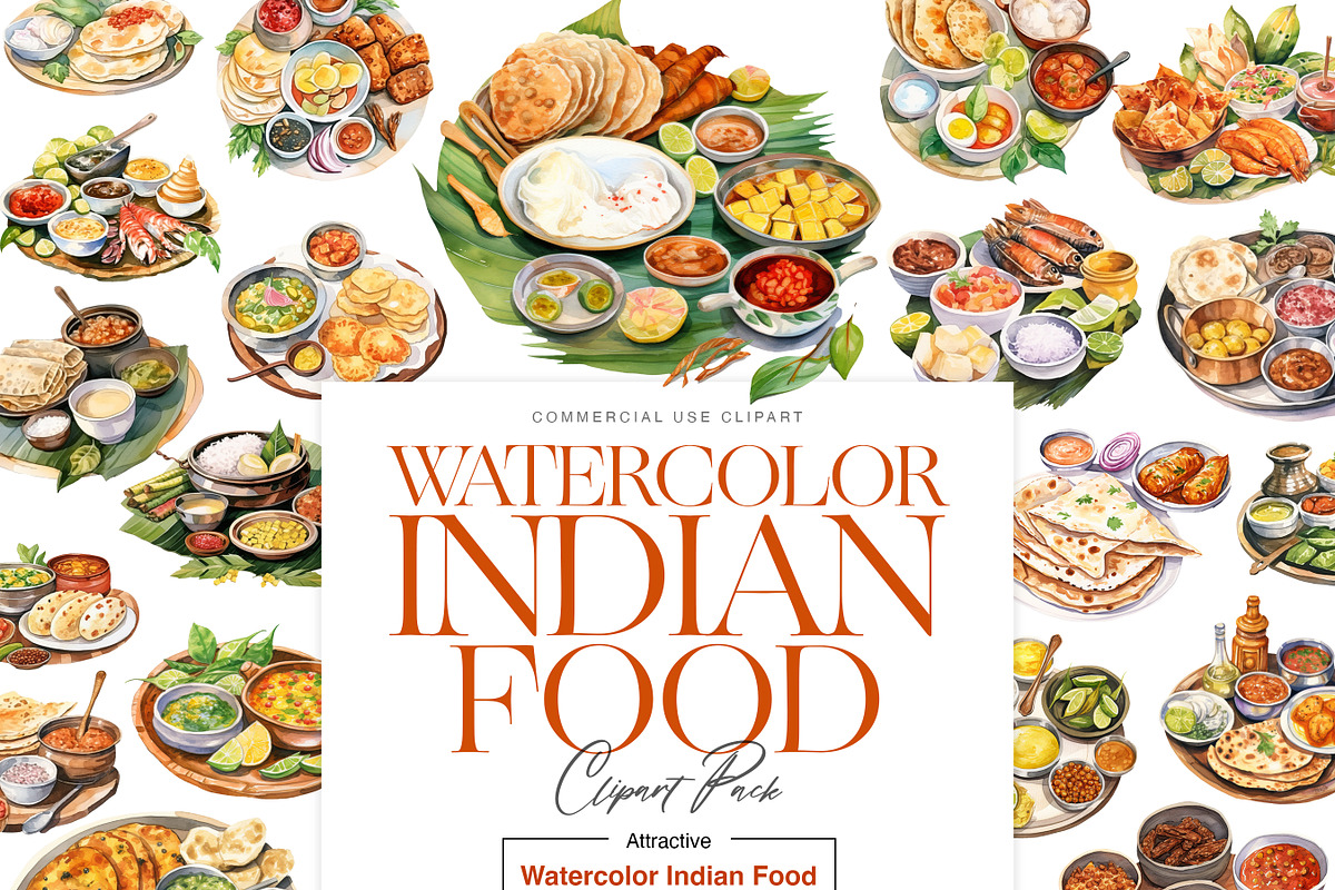Watercolor Indian Food Clipart, Dish, a Food Illustration by BrushstrokeArtGB (Photo 1 of 11)