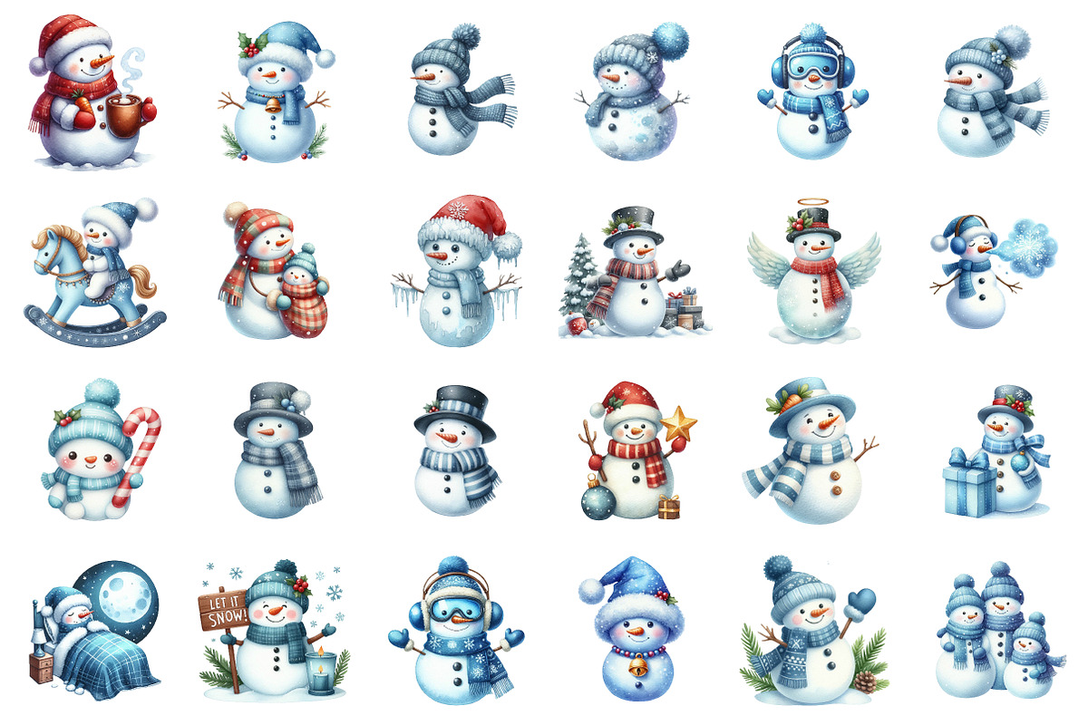 Watercolor Christmas Snowman Clipart, an Illustration by SinaCreation (Photo 2 of 7)