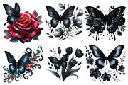 Black Butterfly Watercolor Clipart, an Illustration by Designworld (Thumbnail 2 of 6)