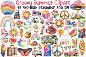 Groovy Summer Sublimation Clipart, an Illustration by Sublimation Artist