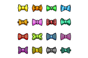 Bowtie Icons Set, Outline Style