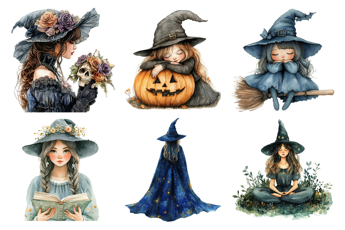 Watercolor Halloween Witch Clipart, an Illustration by Daily.Designs (Photo 3 of 5)