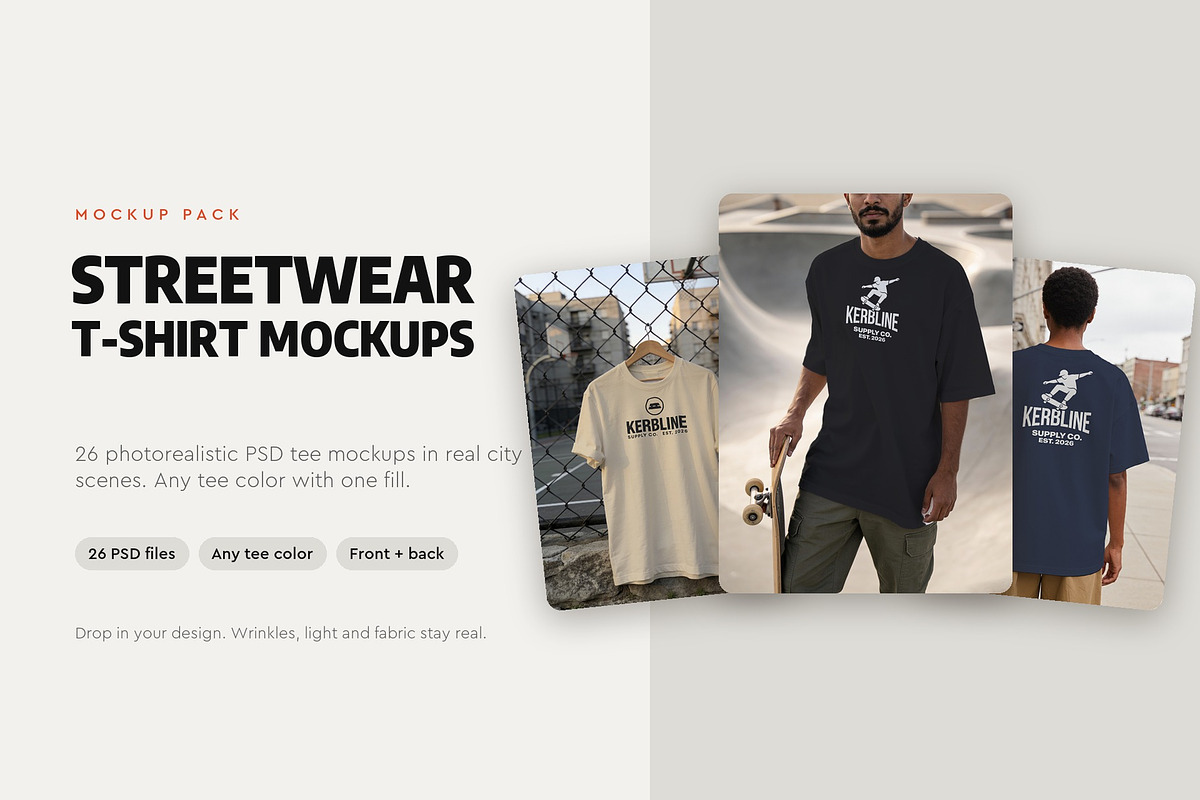 Streetwear T-shirt Mockup Pack, a Merchandise Mockup by Motion-Box (Photo 1 of 4)