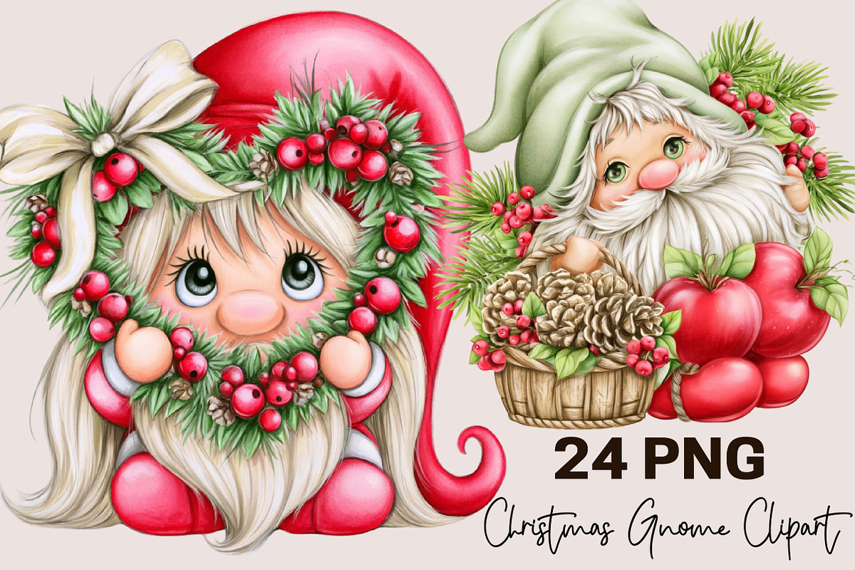 Whimsical Christmas Gnome Clipart B, a Seasonal Illustration by SVGArt (Photo 1 of 5)