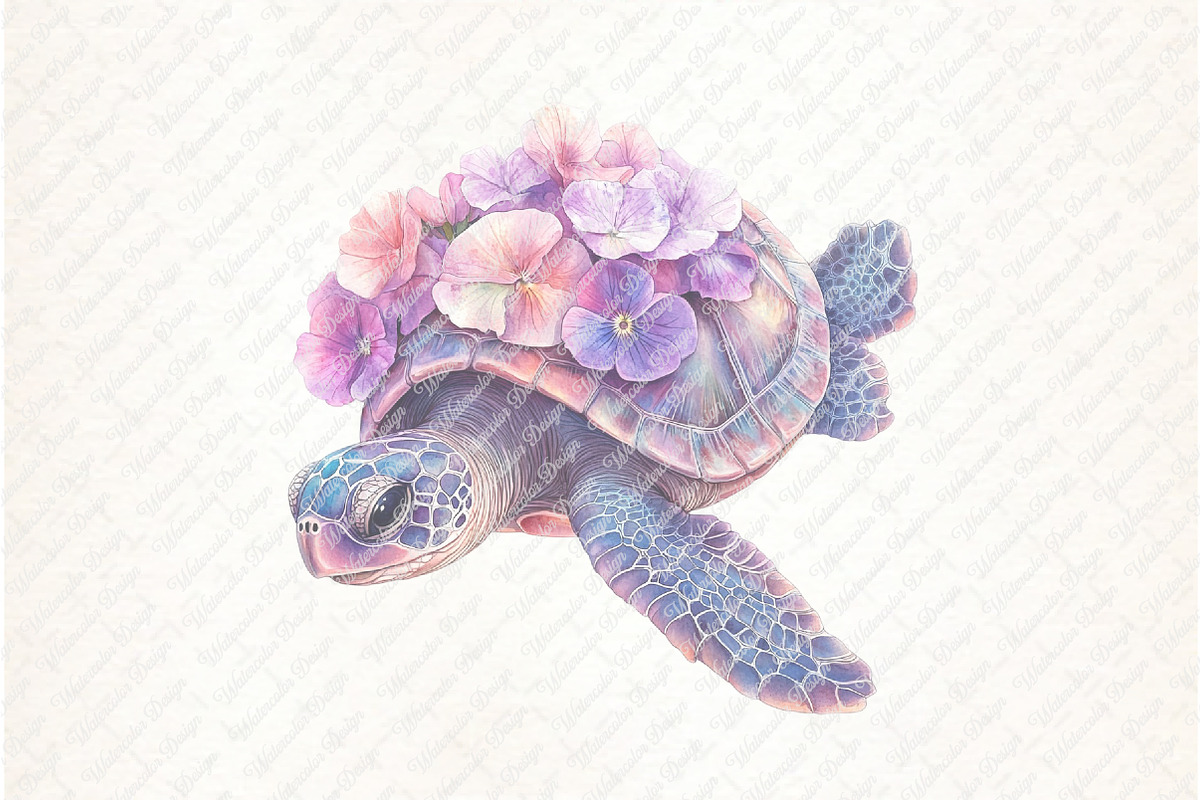 Watercolor Floral Sea Turtles, an Illustration by Watercolor design (Photo 11 of 11)