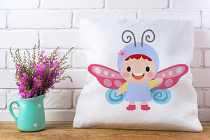 Kids Wearing Butterfly, Flat Clipart