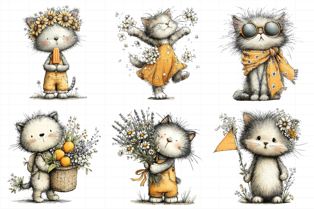 Whimsical Summer Cats Clipart Png, an Illustration by Daily.Designs (Photo 8 of 8)
