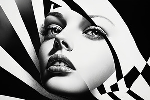 black and white portrait of a girl and geometric lines., a Photo by Pictures for you!!!!!!!!!