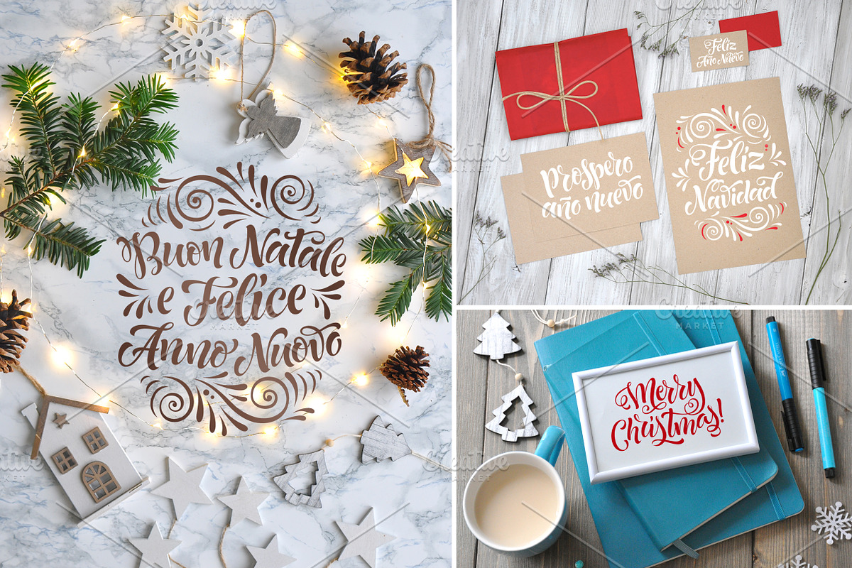 Holidays Lettering / 6 languages, an Illustration by bariskina (Photo 7 of 8)