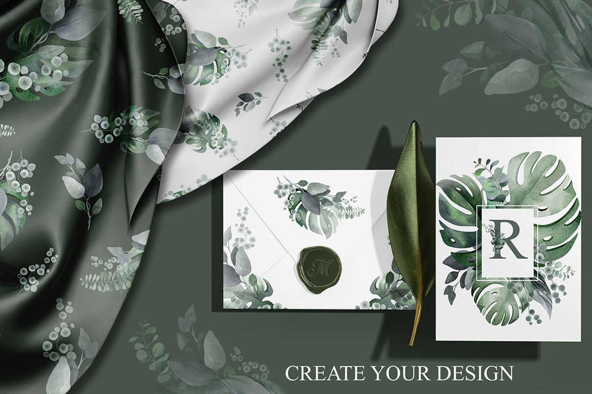 FLAMINGO & FLOWERS  tropical set, a Decorative Illustration by LenArt (Photo 8 of 18)