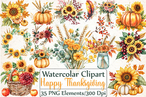 Happy Thanksgiving Floral Clipart, an Illustration by DreamCafeArt