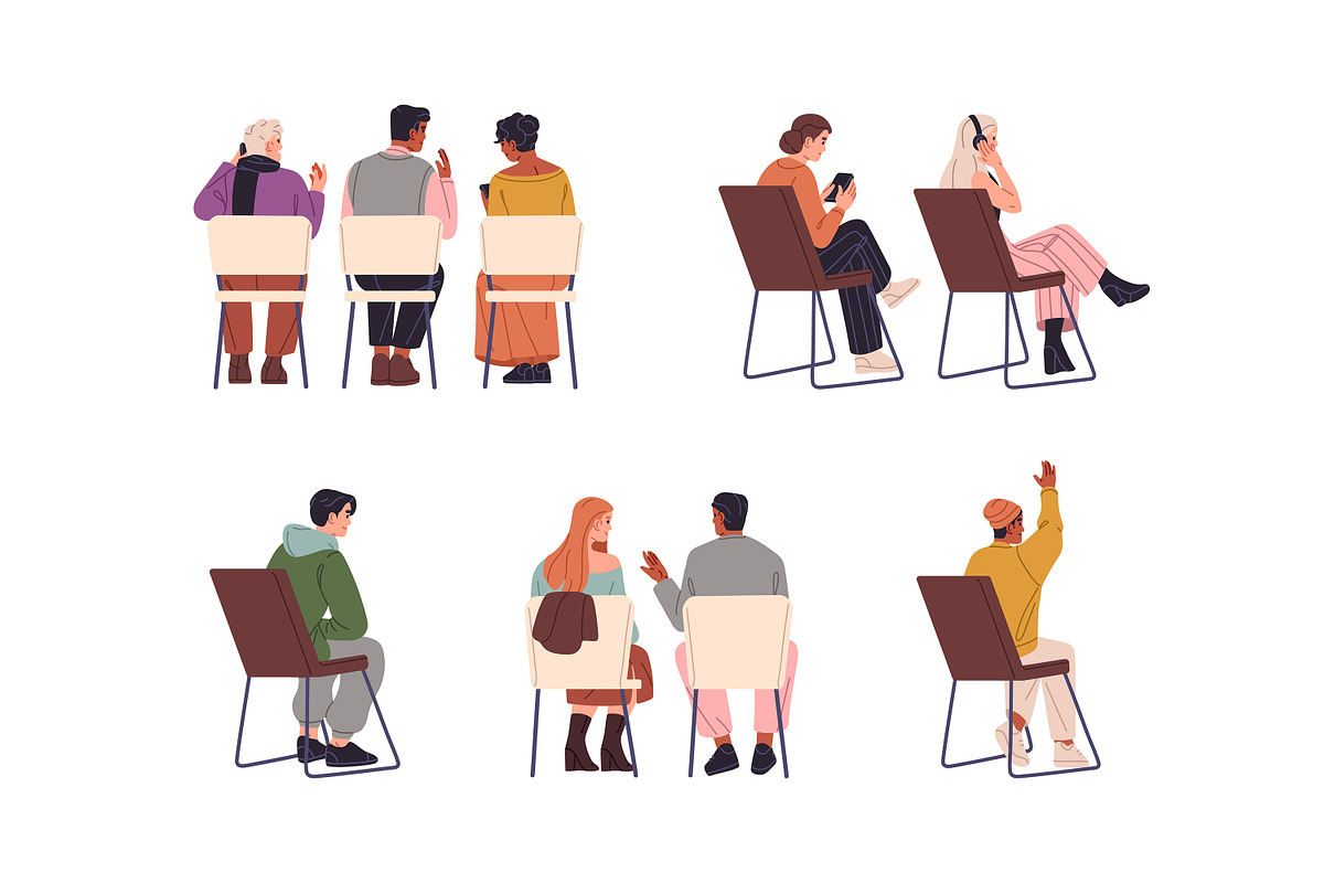 People sit on chairs, back view set, a Person Illustration by PaperTrident (Photo 4 of 6)