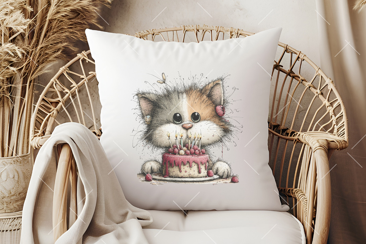 Whimsical Birthday Cat Clipart, an Illustration by OK Design (Photo 5 of 6)