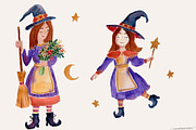 Cozy Autumn Witch Watercolor Clipart, a Seasonal Illustration by SandraGraphicDesign (Thumbnail 3 of 5)