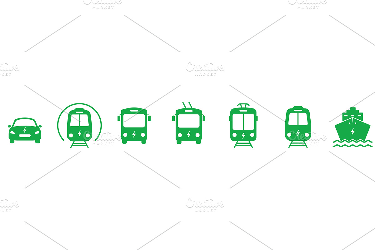 Electric Eco Vehicle Icons, a Transportation Illustration by Vector Creator