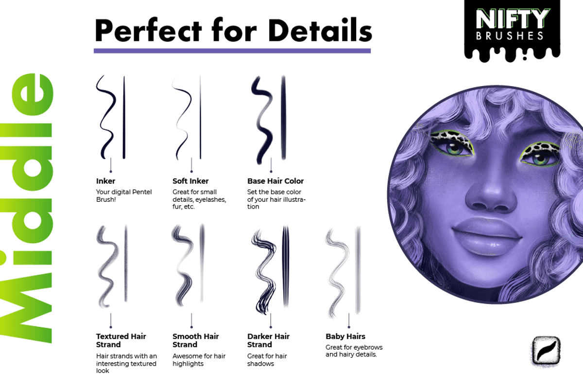 Nifty Brushes for Procreate, a Brush Add-On by Riveros Illustration (Photo 7 of 11)
