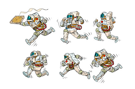 set collection astronauts run, space, an Education Illustration by studiostoks
