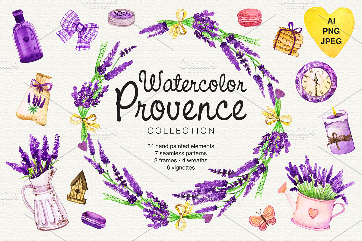 Watercolor Provence Collection, a Decorative Illustration by Olga Alexeenko (Photo 1 of 5)