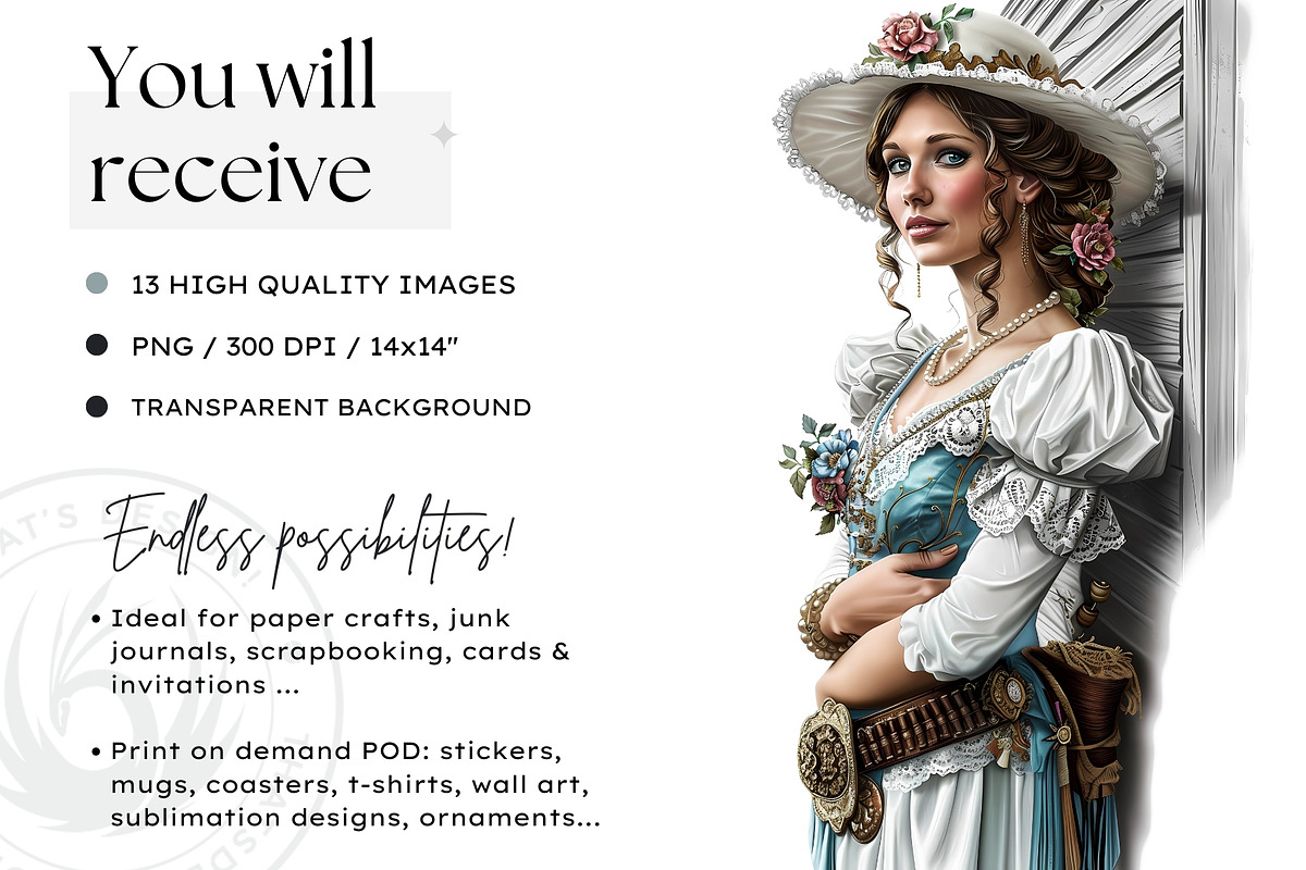 Southern Belle Cowgirls Clipart Set, a Person Illustration by ThatsDesign Art (Photo 2 of 10)