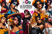 La Catrina Day of the dead Clipart 4, a Seasonal Illustration by ThatsDesignArt (Thumbnail 1 of 10)