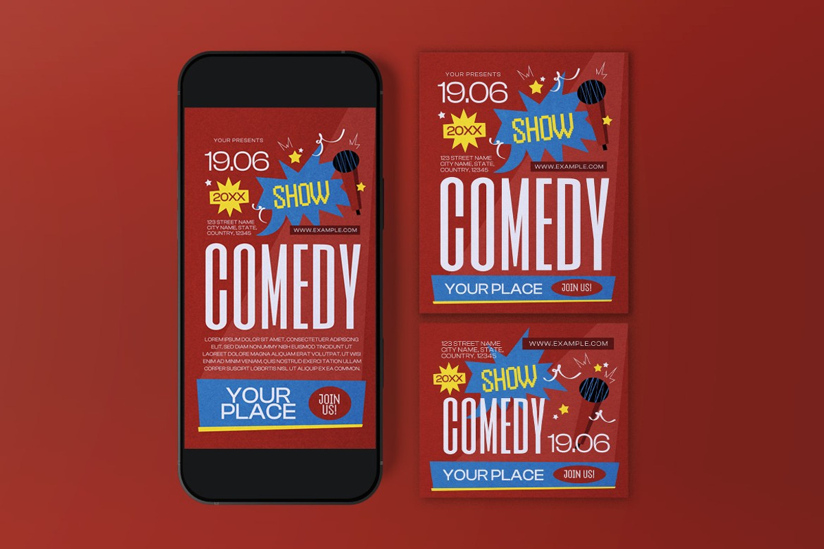 Red Blue Comedy Show Flyer Set preview 3