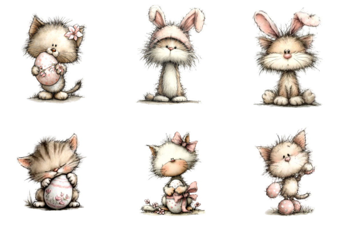 Whimsical Easter Cats Clipart, an Illustration by Designking (Photo 4 of 5)