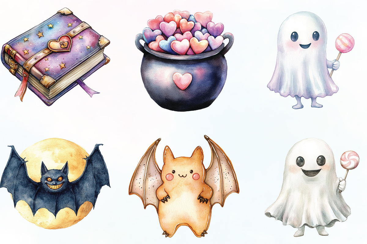Watercolor Cute Spooky Clipart, an Illustration by CraftArtStudio (Photo 3 of 6)