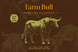 Farm Bull Engraving Vintage