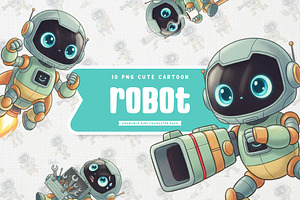 Adorable Robot Kids Cartoon, a Technology Illustration by Gohsantosa