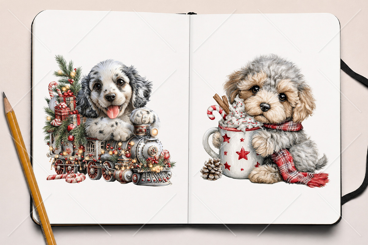 Whimsical Christmas Dog Clipart PNG, a Seasonal Illustration by Canvas Craft (Photo 8 of 10)