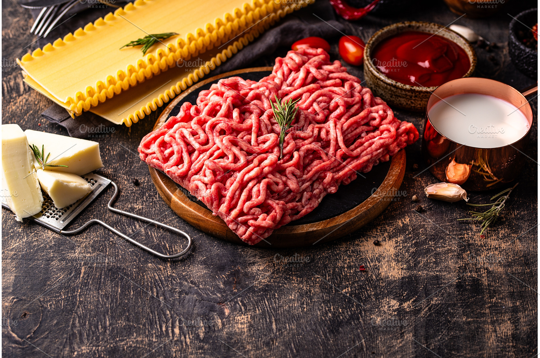 Ingredients for cooking lasagna, a Food & Drink Photo by Yulia Furman