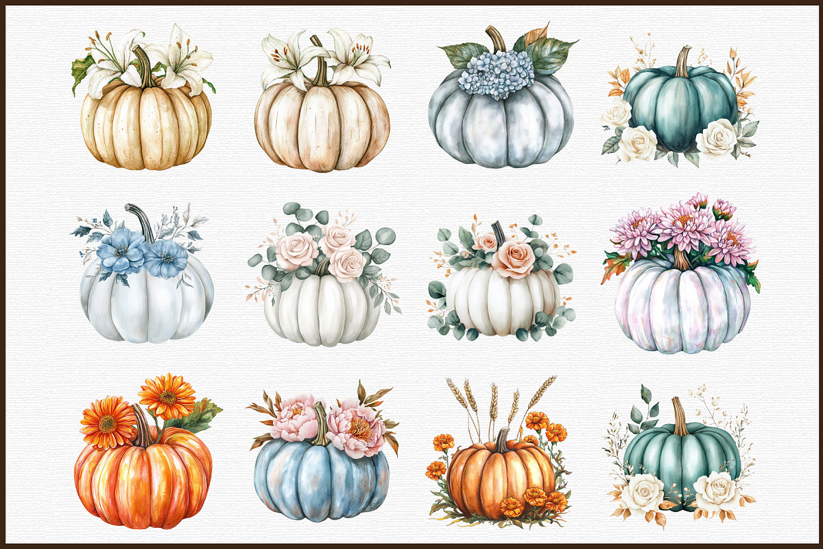 Watercolor Floral Pumpkin Clipart Se, an Illustration by Sublimation Artist (Photo 3 of 6)