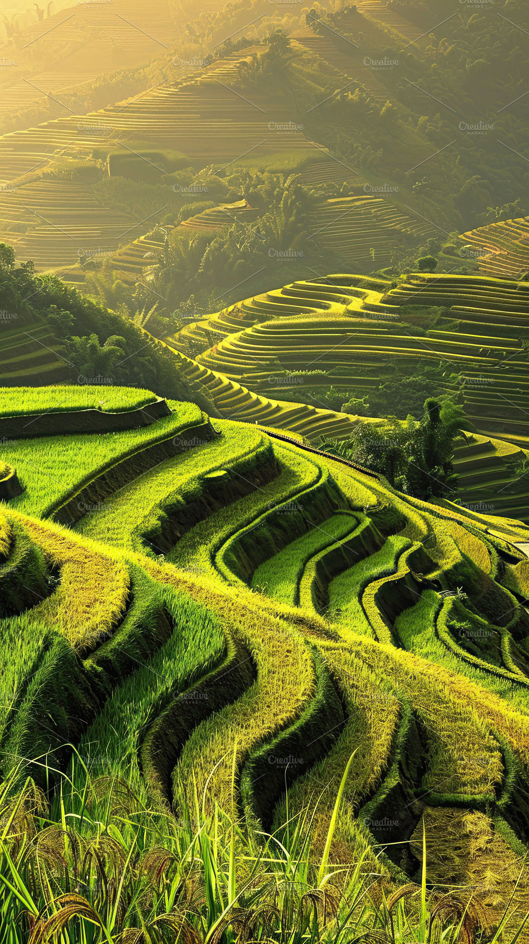 Golden Hour Over Terraced Rice Field, a Photo by LOGOCREATIVE