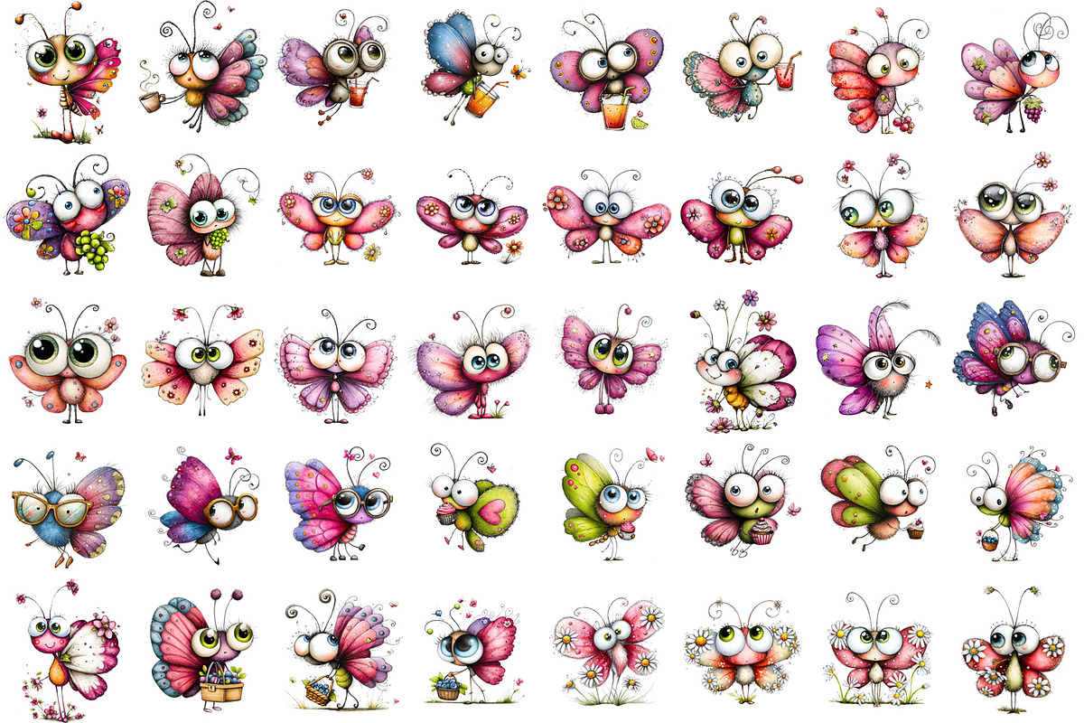 Kawaii Butterfly Big Eyes clipat, an Animal Illustration by ElenazlataArt (Photo 3 of 4)